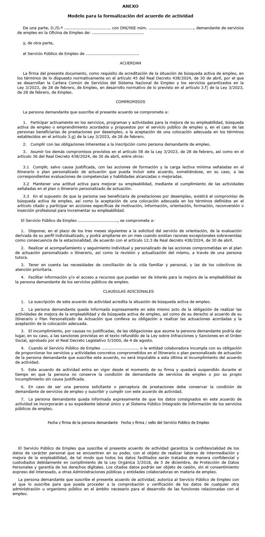 modelo de acuerdo para la actividad