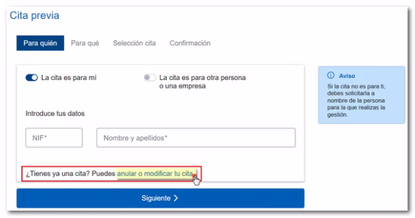proceso de como anular cita agencia tributaria