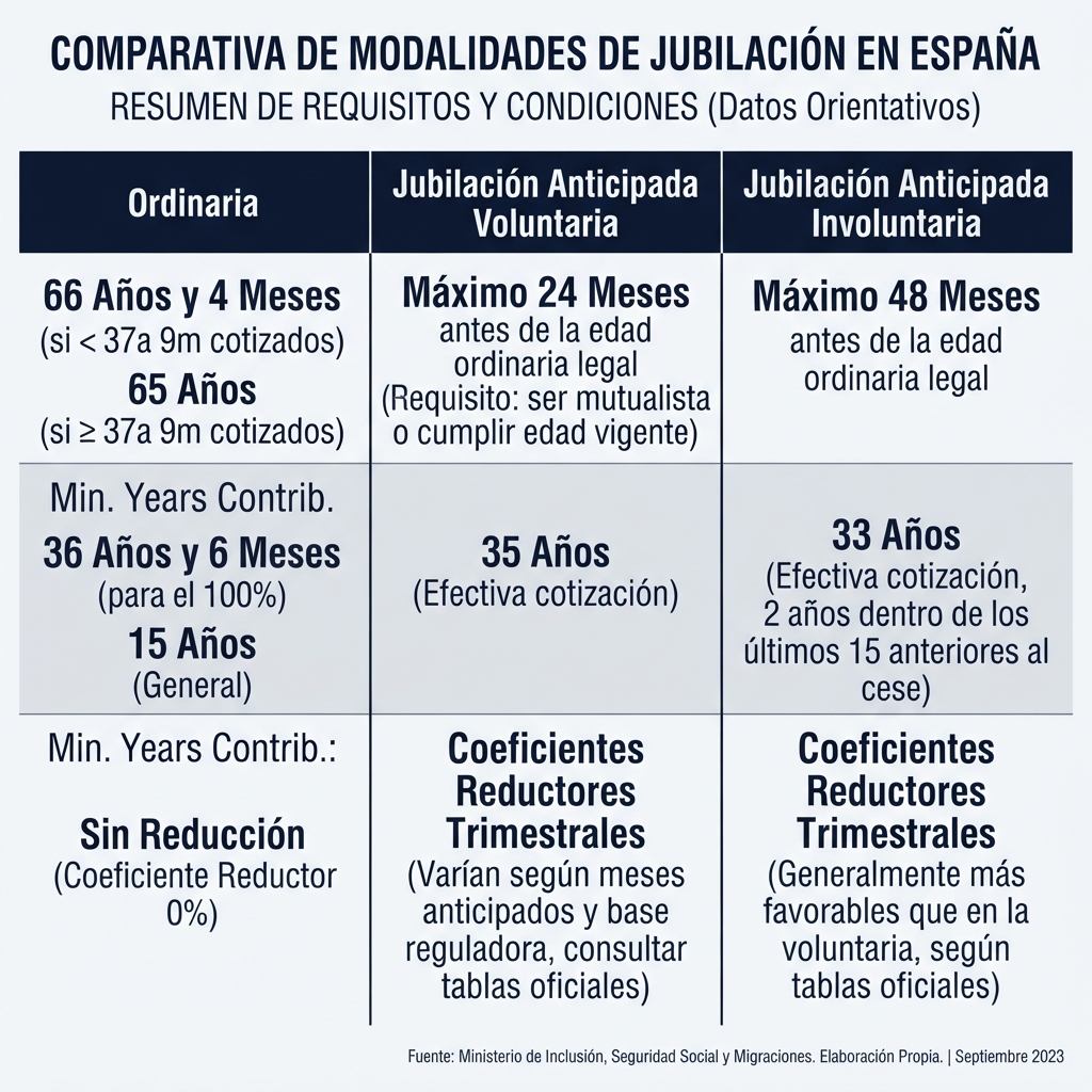 Diferencias entre jubilación ordinaria y anticipada en 2026